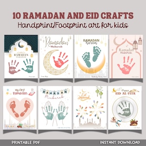Ramadan Handabdruck Fußabdruck Handwerk druckbar, Eid DIY Kunst Urlaub Aktivität für Kinder Kleinkind Babys Vorschule Homeschool Dekor Karte Geschenkidee