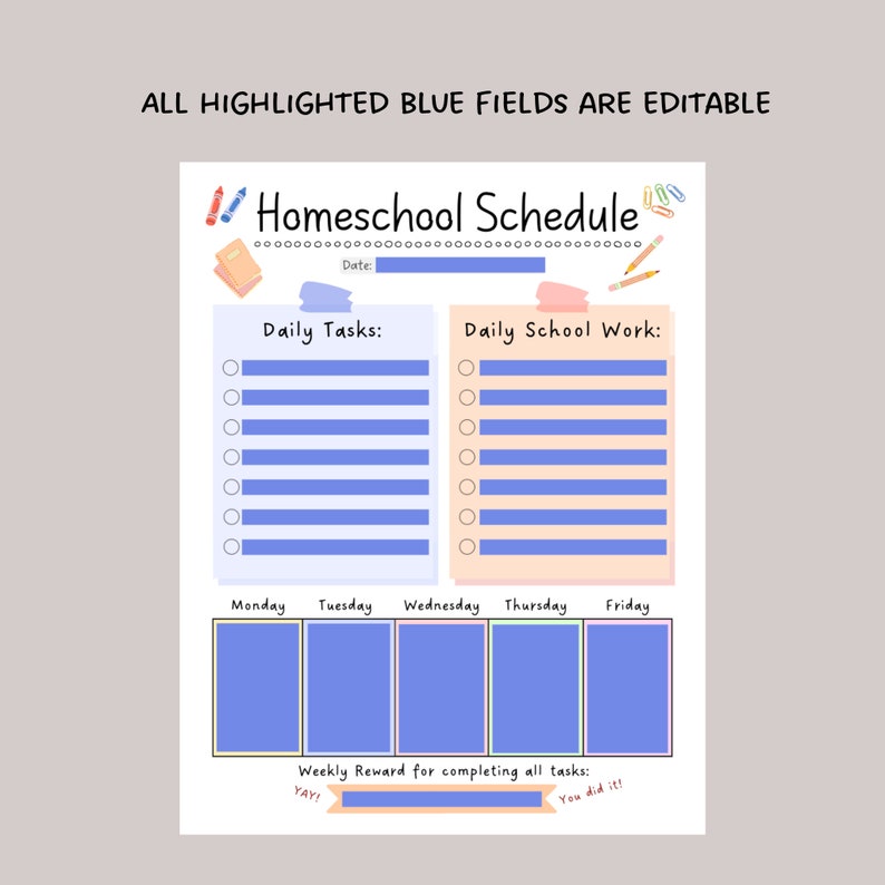 Homeschool Schedule, Homeschool Planner Printable, Homeschool Daily Schedule Kids Editable, Preschool Printable Lesson Planner PDF image 4