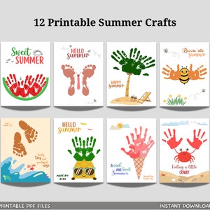 Summer Handprint Craft Printable, Footprint Art for Kids, Toddler Daycare Activity, Preschool Pre K Camp Classroom Infant Memory Keepsake
