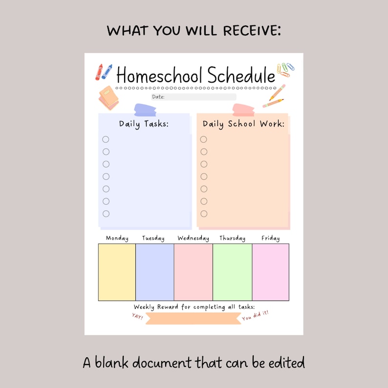 Homeschool Schedule, Homeschool Planner Printable, Homeschool Daily Schedule Kids Editable, Preschool Printable Lesson Planner PDF image 3