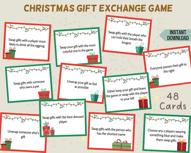 Christmas Gift Exchange Game Printable White Elephant Yankee Etsy