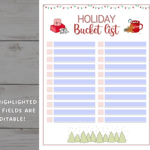 Holiday Bucket List Printable Editable Christmas Bucket List - Etsy