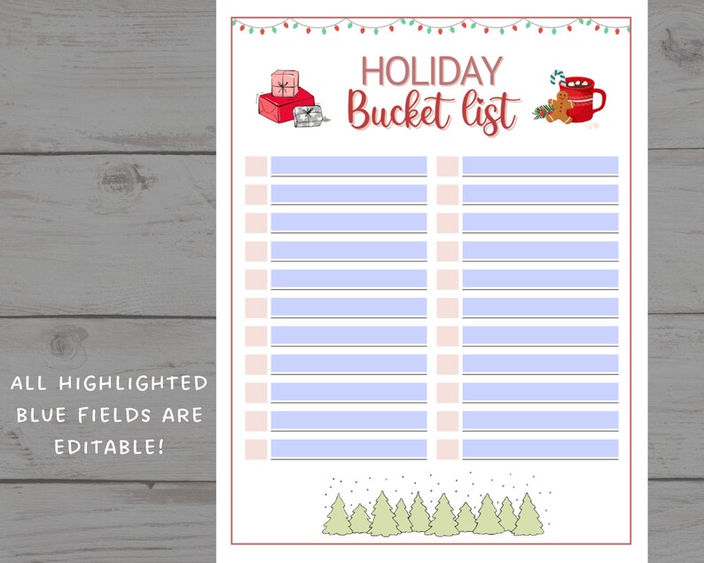 Holiday Bucket List Printable Editable Christmas Bucket List Etsy