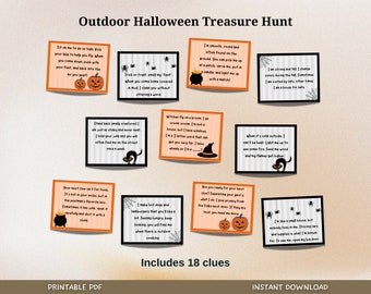 Búsqueda del tesoro de Halloween al aire libre para niños, pistas de la búsqueda del tesoro de Halloween imprimibles, actividad divertida de Halloween para niños, juegos de fiesta de Halloween