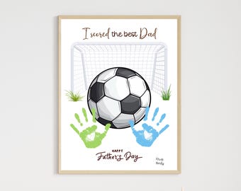Father's Day Handprint Craft Printable, DIY Soccer Art Gift for Dad from Kids, Sports Daddy Keepsake Card Baby Toddler Activity Preschool