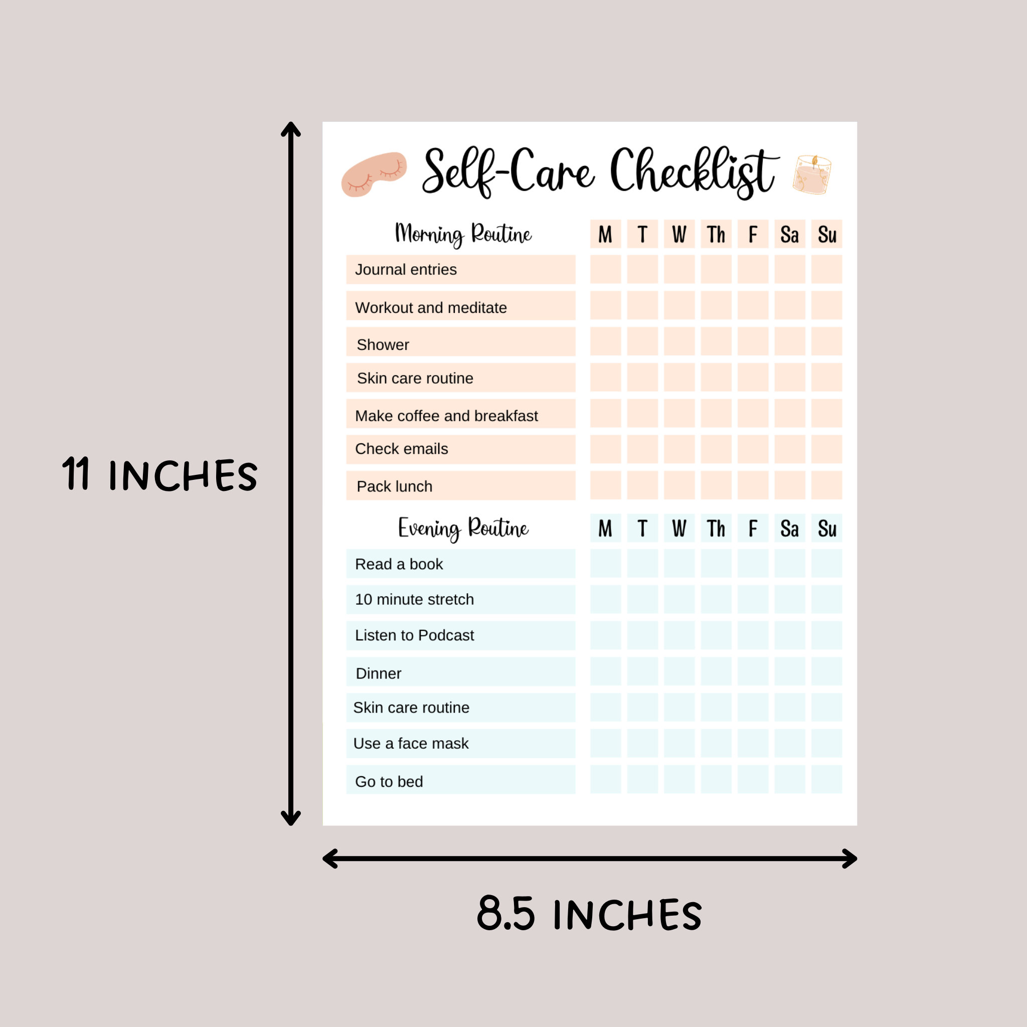 Self Care Checklist Printable Digital Planner, Journal Tracker, Stress ...