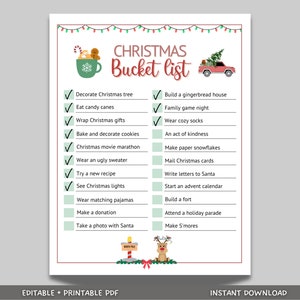 Christmas Bucket List Editable Printable, Custom Bucket List, Xmas Family Activity, Fun To Do List, Holiday Bucket List, Christmas Tradition
