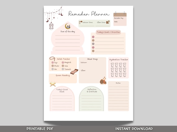 Ramadan Daily Planner Printable, 2026 Ramadan Tracker PDF, Islamic Digital Planner, Prayer Tracker, Meal Planner, Ramadan Journal