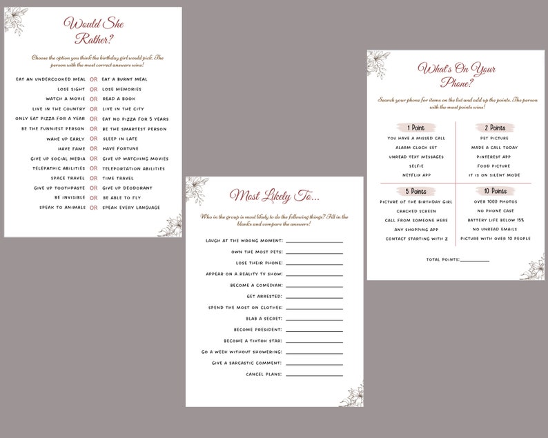 Birthday Games for Her Printable Womens Birthday Party Games - Etsy