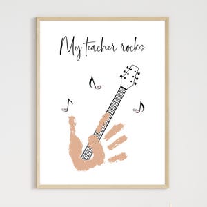Teacher Appreciation Handprint Craft Kids Printable, DIY End of Year Gift Keepsake Guitar Art for Pre-K Kindergarten Preschool End Of School