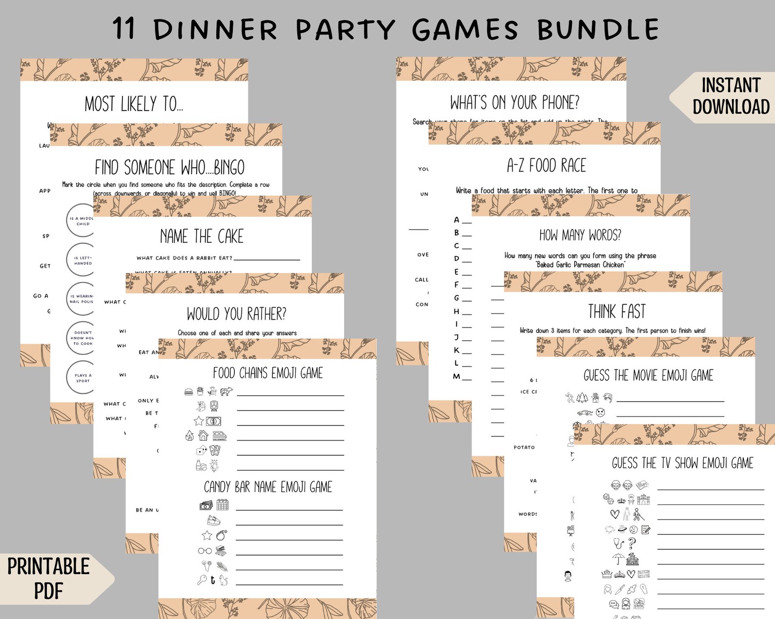  Dinner Party Spiele zum Ausdrucken Icebreaker Fragen / - Etsy.de 
