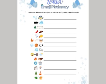 Winter Emoji Pictionary Game Printable, Holiday Party Games, Fun Winter Game, Winter Family Activity, For Kids & Adults, Christmas New Years