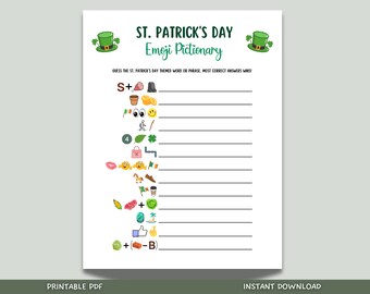 St Patricks Day Emoji Pictionary Game Printable, St Patricks Day Party Game, St. Patty's Activity Adults And Kids, Fun St. Paddy's Day Game