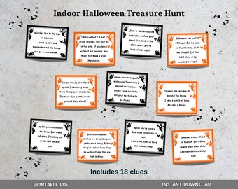Indoor Halloween Scavenger Hunt For Kids, Halloween Treasure Hunt Clues Printable, Halloween Party Games, Kids Halloween Activity Games