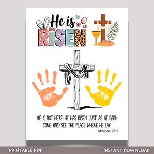 Jesus Is Risen Christian Easter Handprint Craft Printable Resurrection DIY Keepsake Art Kids Sunday School Church Preschool Toddler Activity
