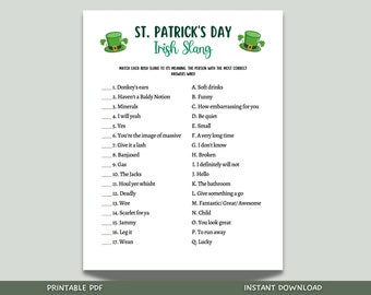 St Patrick's Day Irish Slang Game Printable, St Paddy's Party Games, St. Pattys Activity For Kids and Adults, Fun St Pats Day Classroom Game