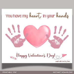 Valentines Handprint Holiday Crafts Printable, DIY Heart Art for Kids Baby Toddler Child Activity Daycare Preschool Homeschool Keepsake Gift