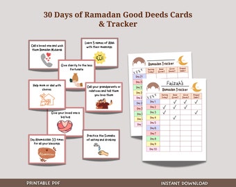 30 Ramadan Good Deeds Cards Printable, Ramadan Advent Cards, Kids Fasting Chart Tracker, Ramadan Activity for Kids, Daily Ramadan Tracker