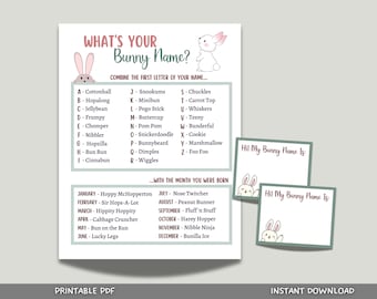 Whats Your Bunny Name Printable, Easter Bunny Name Game, Easter Party Games, Easter Activities Adults and Kids, Spring Games, Classroom Game