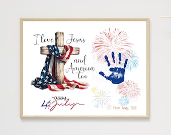 Christian 4th of July Handprint Craft Printable DIY Patriotic Art for Kids Baby Toddler Sunday School Church Catholic Camp Activity Keepsake