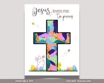 Religious Christian Craft for Kids Printable, Easter Cross Simple DIY Torn Paper Art Sunday School Baby Toddler Activity Preschool Daycare