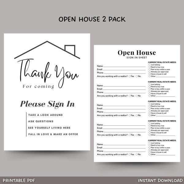 Open House Sign In Sheet, Welcome Sign Open House Bundle,  Real Estate Marketing Printable, Realtor Success Tools PDF Instant Download