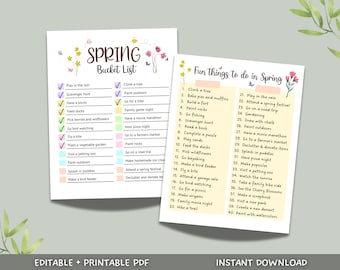 Elenco modificabile delle cose da fare in primavera, attività primaverili divertenti e stampabili per bambini e adulti, checklist di primavera, attività per la famiglia, cose da fare in primavera