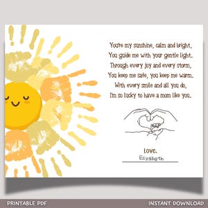 Mothers Day Handprint Craft for Kids Printable, DIY Cute Card Art Activity Keepsake Mom Birthday Gift Kindergarten Pre-K Daycare Homeschool