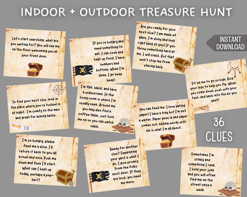 Indoor & Outdoor Treasure Hunt for Kids Scavenger Hunt Clues Etsy
