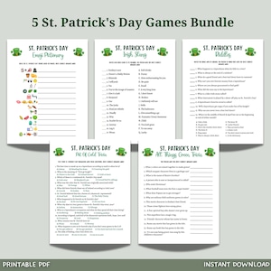 Utskrivbart spelpaket för St Patrick's Day, roliga irländska spel, St. Patrick's Day-festspel, St. Patrick's Day-spel för barn och vuxna, klassrumsspel, familjespel