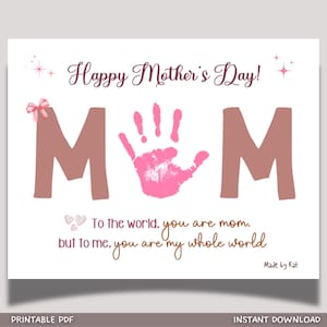 Mothers Day Handprint Craft for Kids Printable, DIY Mommy Card Art Activity Personalized Birthday Gift for Mom Preschool Kindergarten Pre-K