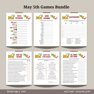 Cinco De Mayo Party Games Printable, Mexican Fiesta Games For Adults And Kids, Fun Family Group Games, Classroom Activity Game, Office Party