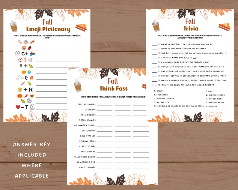 Fall Games Bundle Printable Fun Autumn Games Fall Time - Etsy