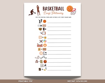 Basketball Emoji Pictionary Game Printable, Basketball Party Game, Office Party Game, Activity For Kids and Adults, Classroom Games