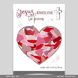 Jesus Loves Me to Pieces Christian Craft Printable, Valentine’s Day Art for Sunday School, Baby Toddler Child Nursery DIY Activity Preschool