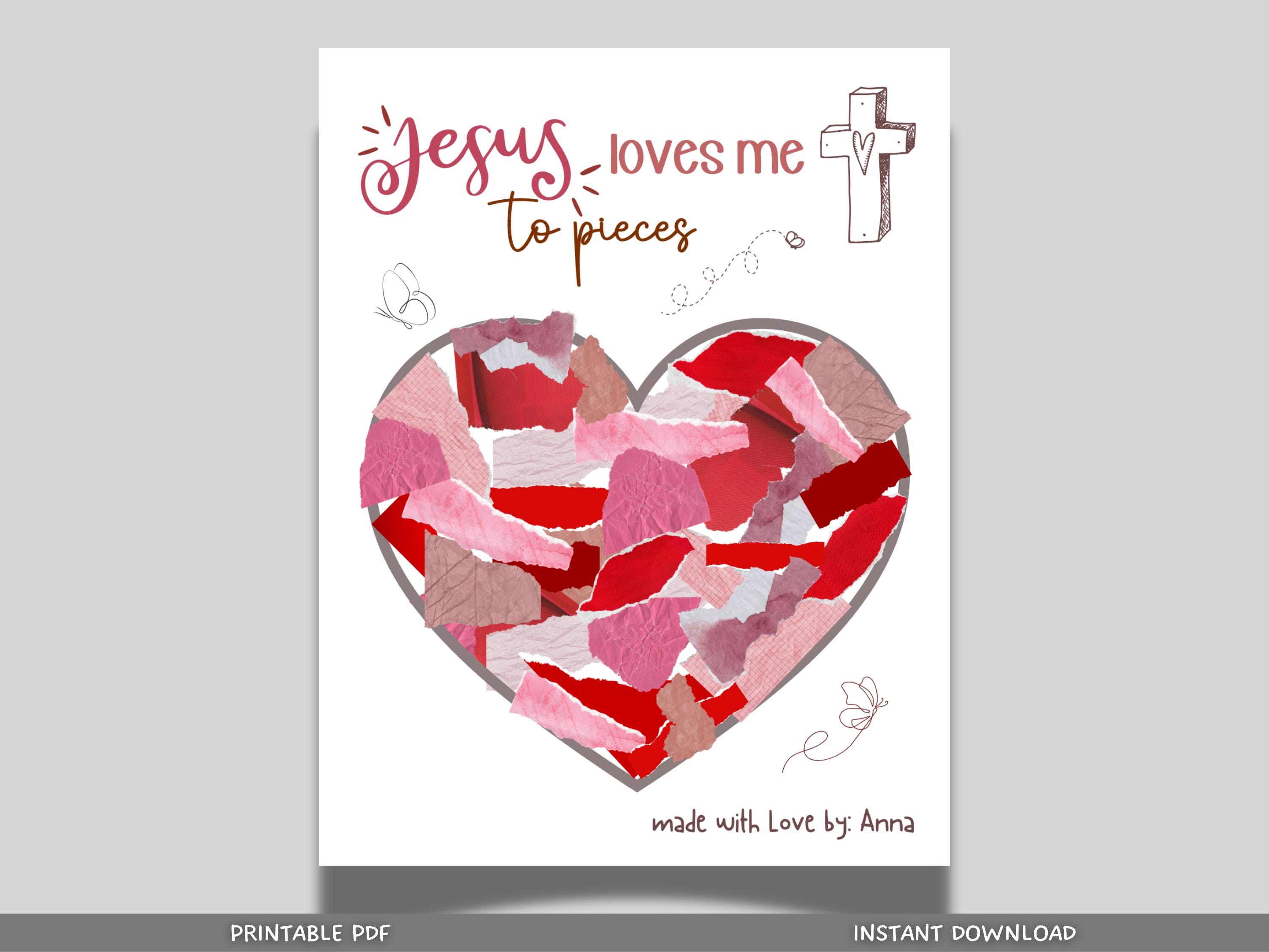 Jesus Loves Me to Pieces Christian Craft Printable, Valentine’s Day Art ...