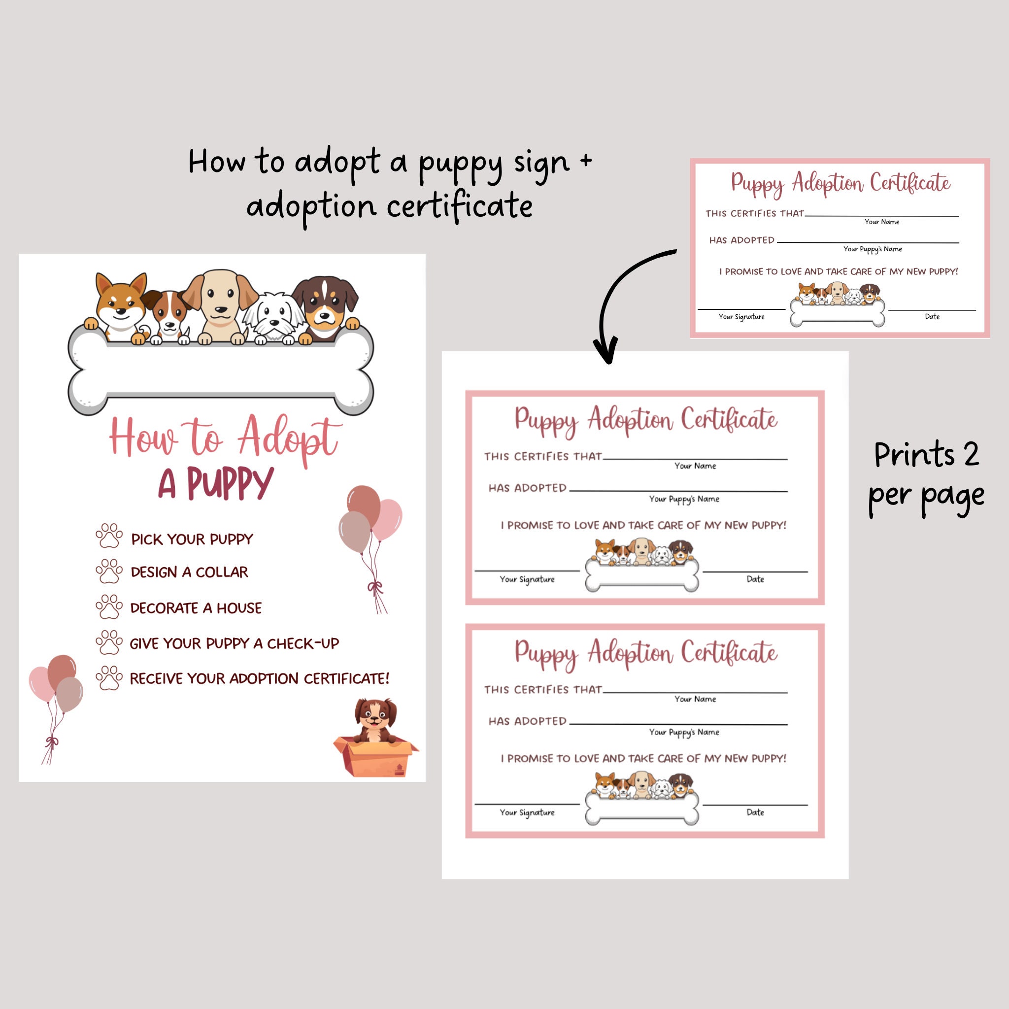 Puppy Party Signs Printable, Adopt a Puppy Party Games, Dog Adoption ...