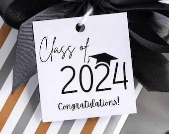 Class of 2024 Graduation Gift Tag Minimalist Printable, Grad Favor Tag, Senior Gift Tag, Congrats Grad, Simple Hang Tag, Square Cookie Tags