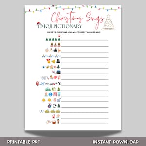 Christmas Songs Emoji Pictionary Printable, Christmas Guessing Game ...