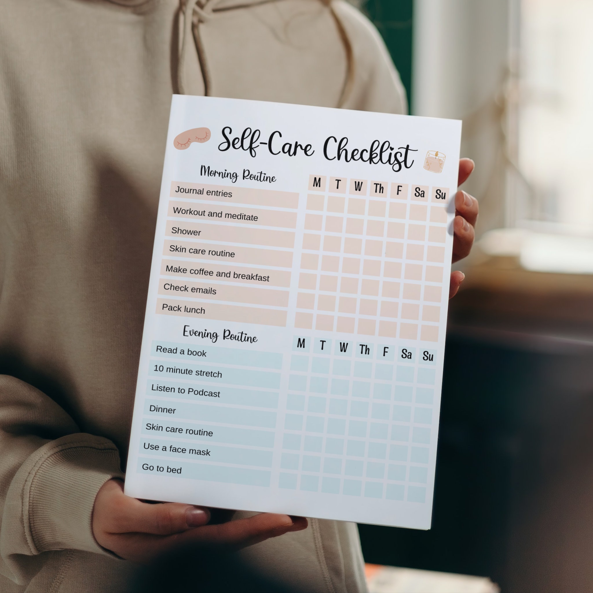 Self Care Checklist Printable Digital Planner, Journal Tracker, Stress ...