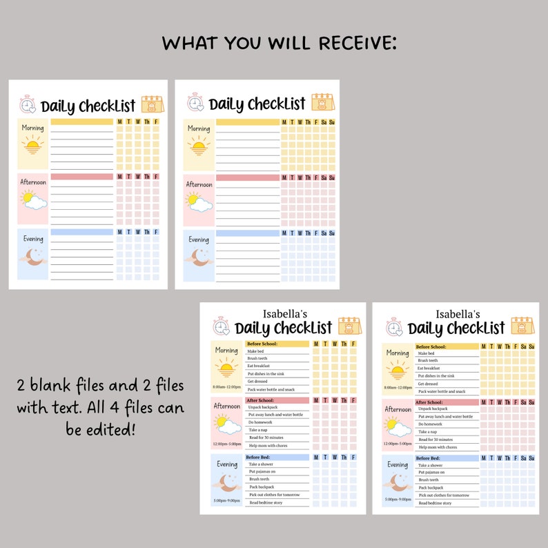 Kids Daily School Checklist Schedule Printable, Editable Chore Chart, Daily Routine Responsibility Chart, Homeschool Planner To Do List zdjęcie 3