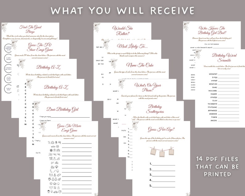 Birthday Games for Her Printable Womens Birthday Party Games - Etsy