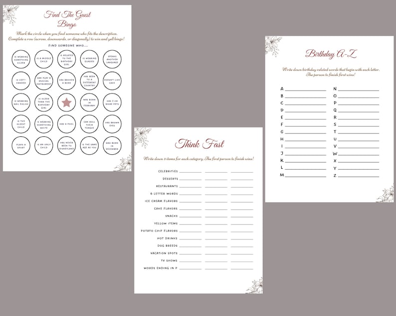 Birthday Games for Her Printable Womens Birthday Party Games - Etsy