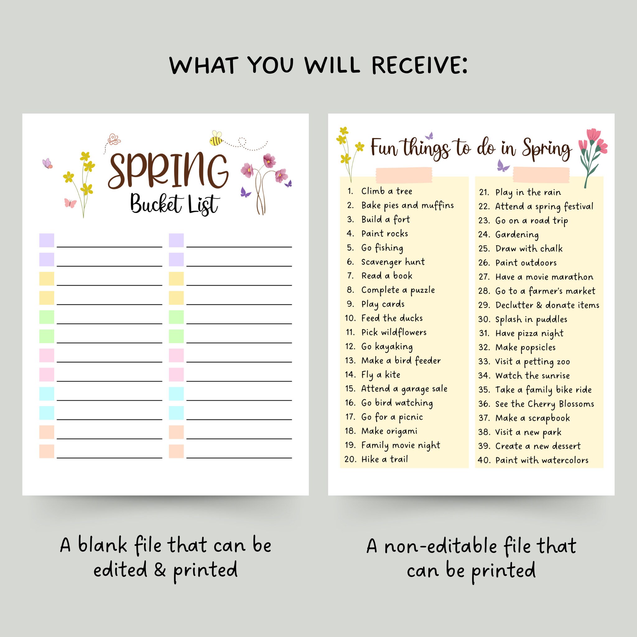 Editable Spring Bucket List, Printable Fun Spring Activities for Kids ...