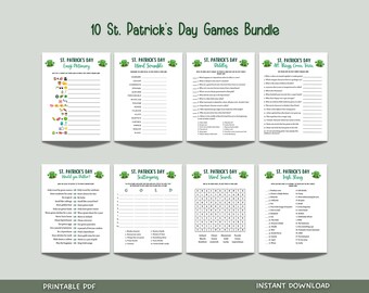 St Patrick's Day Game Bundle Printable, Fun Irish Games, St. Paddys Party Game, St. Pattys Games for Kids & Adults, St. Pats Classroom Games