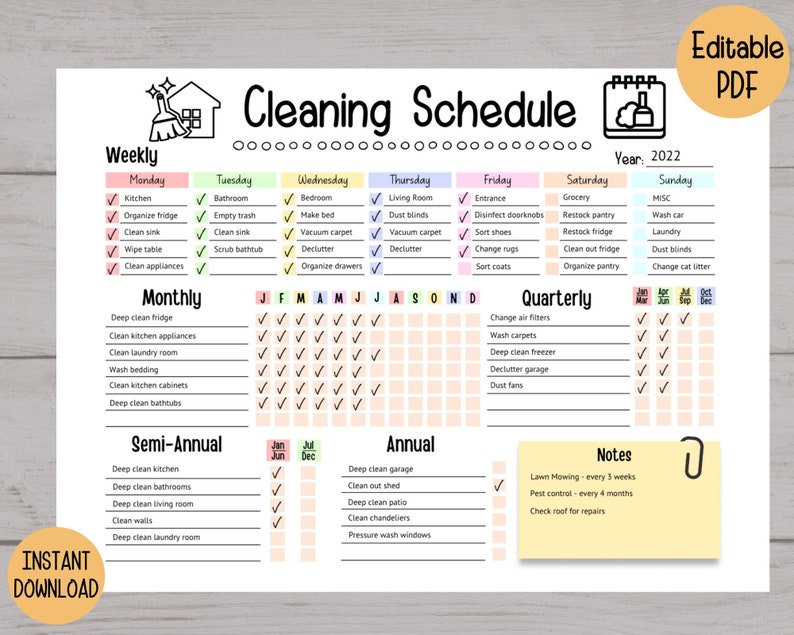 Editable Cleaning Schedule Printable Weekly Monthly Yearly Etsy UK