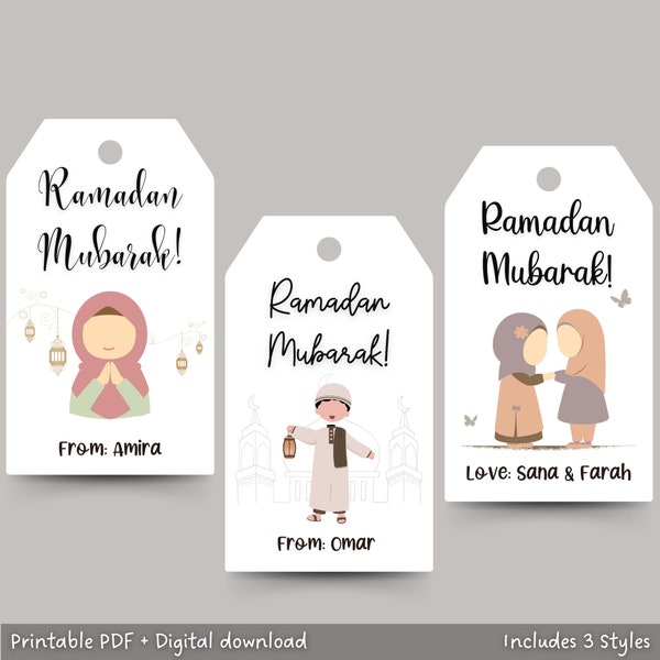 Editable Kids Ramadan Mubarak Gift Tags Printable, Custom Ramadan Kareem Gift Tags For Kids, Happy Ramadan Tags, Personalized Gift Tags