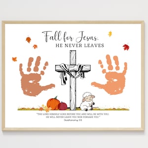 Fall Christian Handprint Craft Printable for Kids, DIY Jesus Art Preschool Sunday School Church Bible Activity Toddlers Homeschool Keepsake