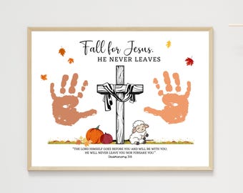 Fall Christian Handprint Craft Printable for Kids, DIY Jesus Art Preschool Sunday School Church Bible Activity Toddlers Homeschool Keepsake