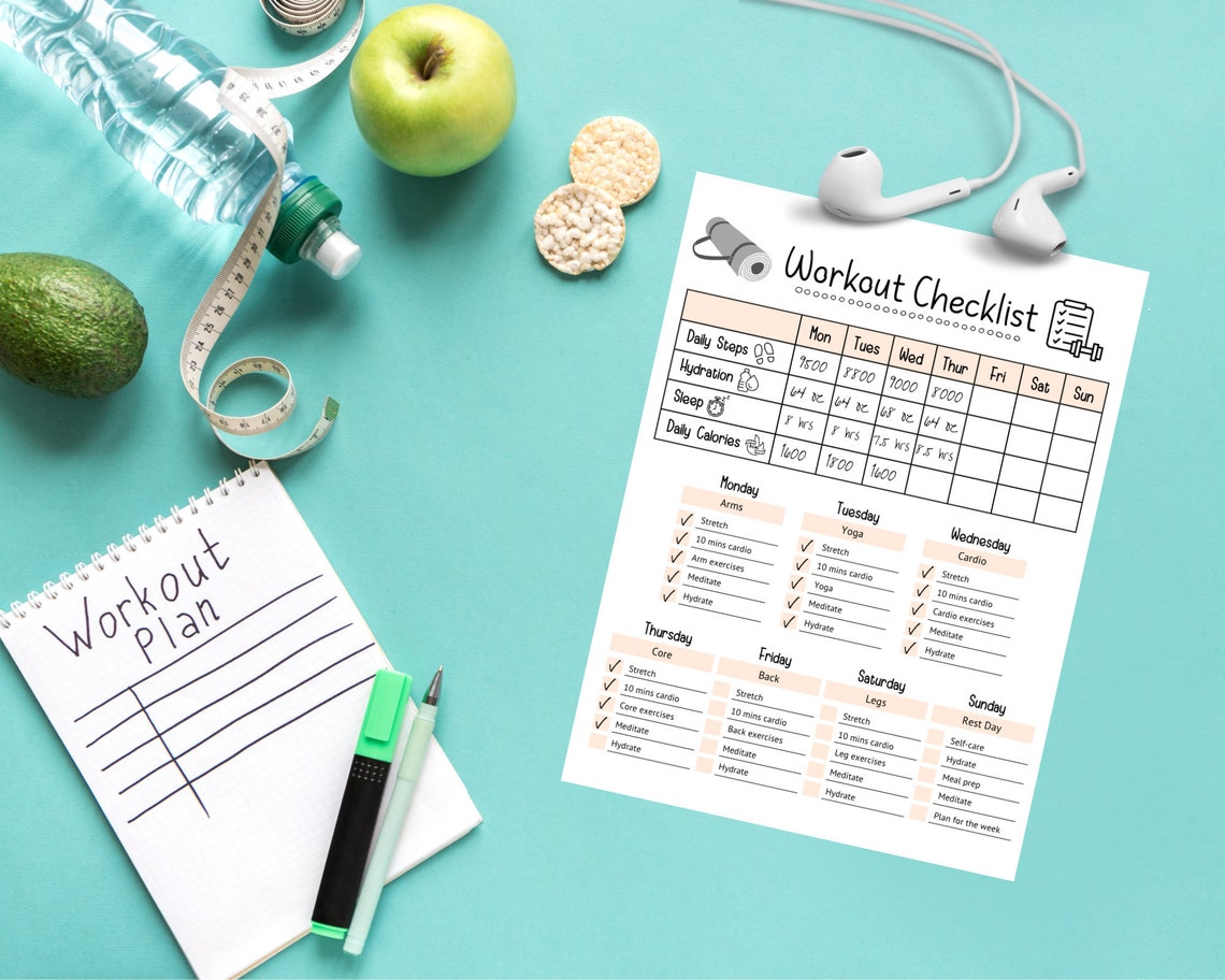 Workout Checklist Editable Daily Workout Routine Chart - Etsy